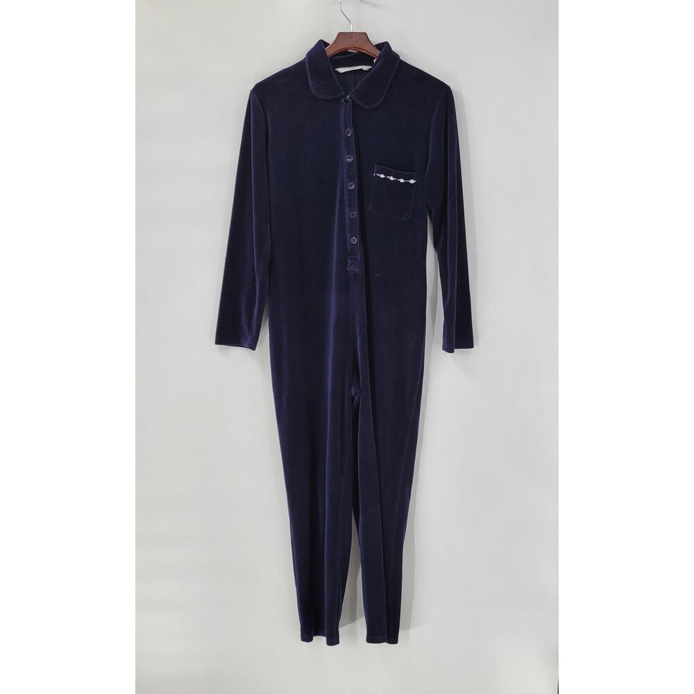 Vintage Victorias Secret Country Jumpsuit Pajamas Medium Blue Velvet Cottagecore